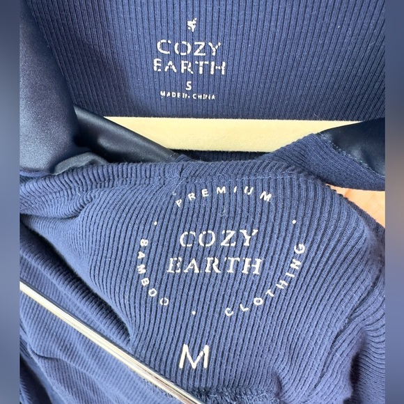 Cozy Earth Womens Bamboo Rib Knit SET Hoodie Wide Leg Pants Size S/M Navy Blue - Picture 10 of 16